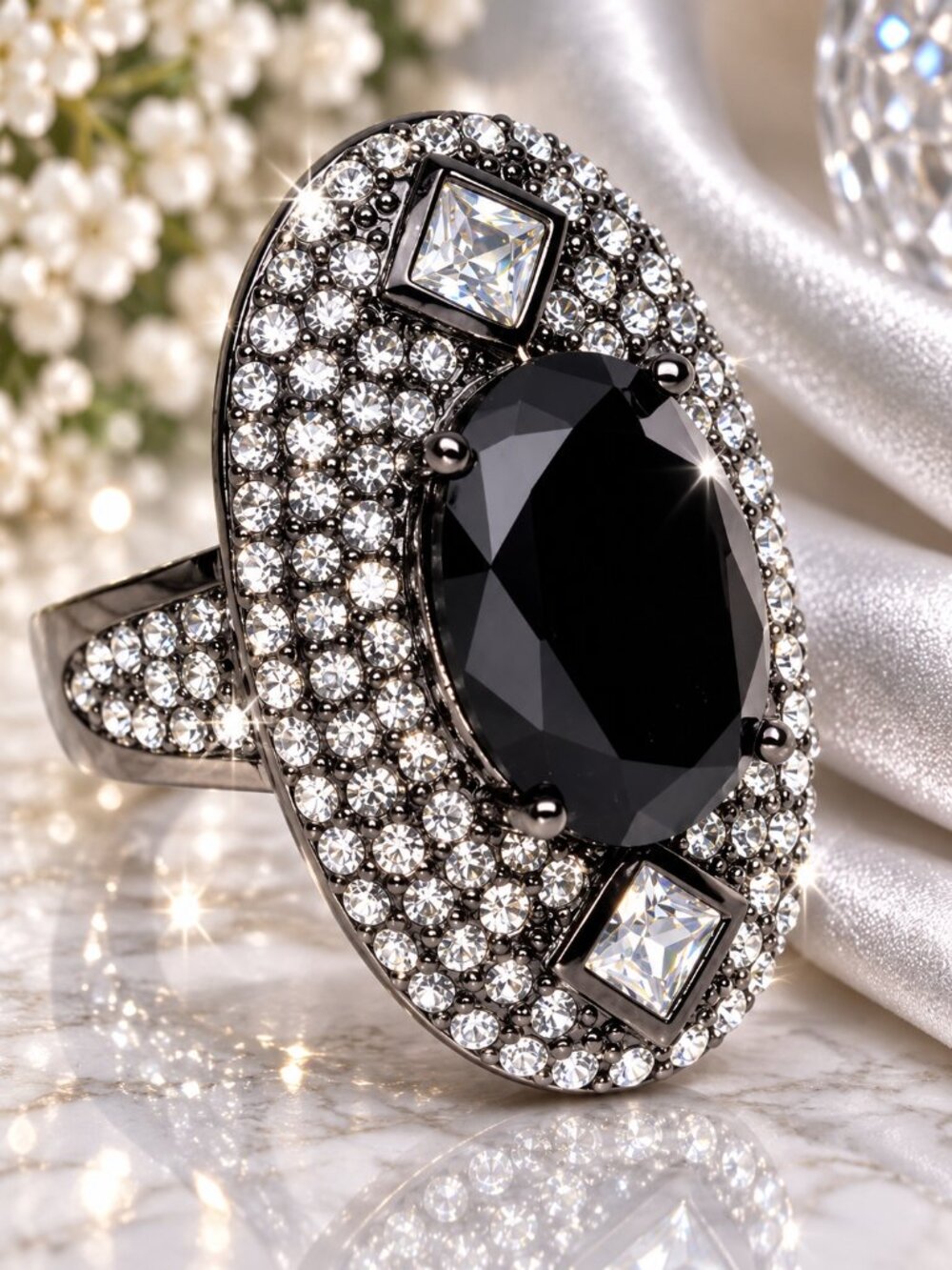 Park Lane "INSANELY IT" RING Black with Swarovski & CZ's - Sz 8